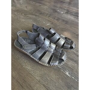 Propét Jubilee Womens 7 X Wide (2E) Gray Leather Fisherman Caged Sandals Shoe